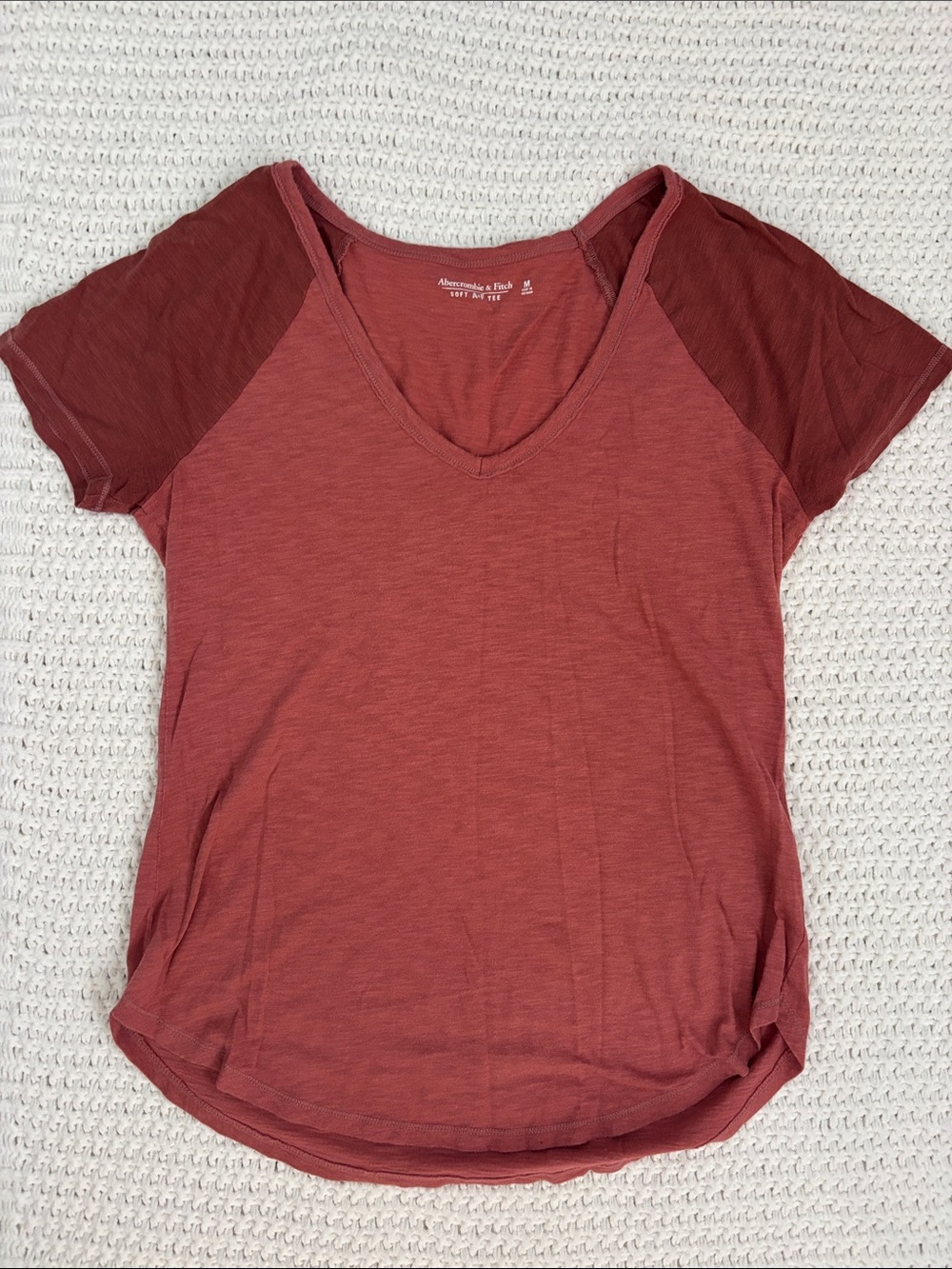 Abercrombie & Fitch Two-Tone Raspberry V-Neck Raglan Tee